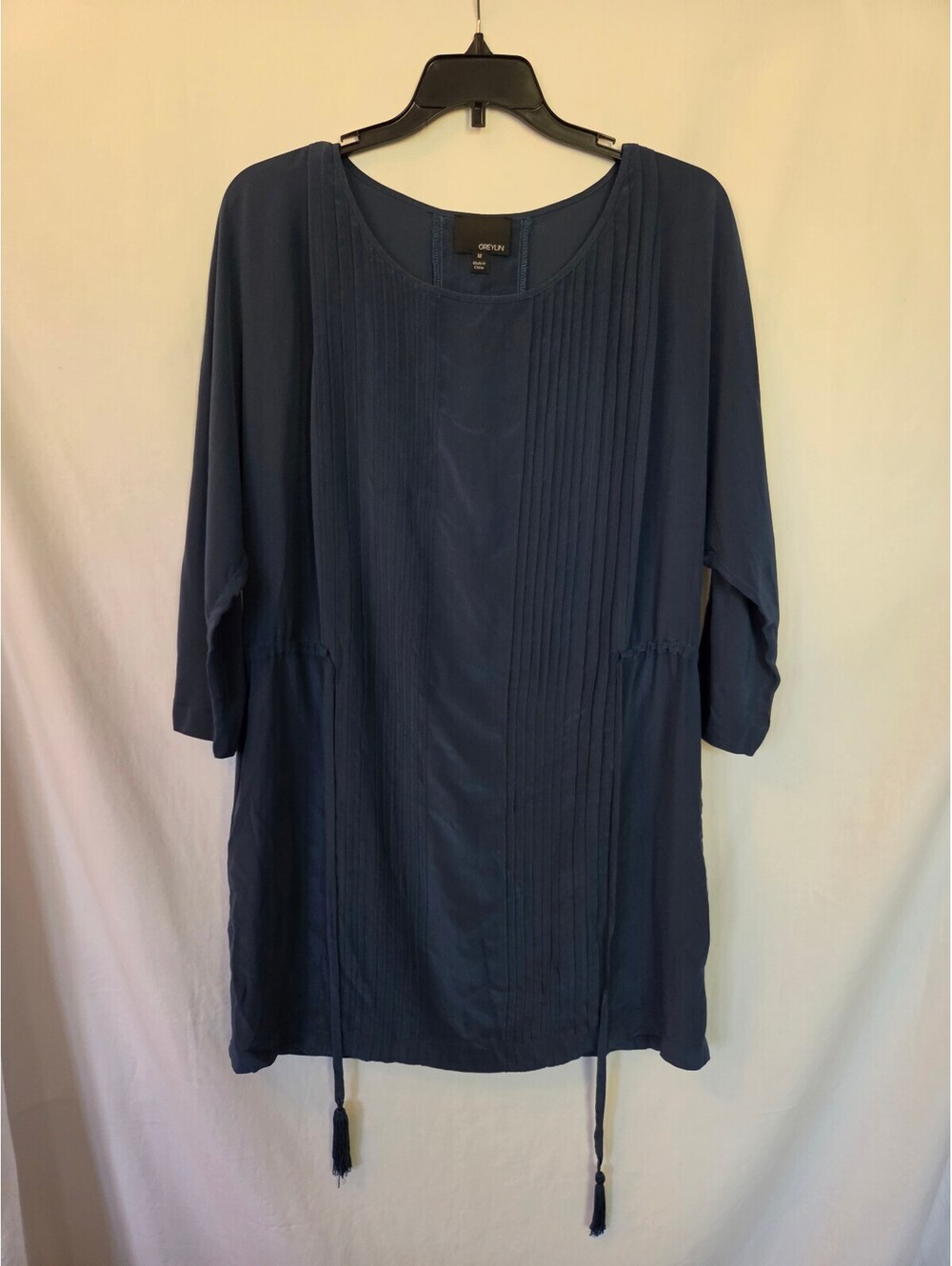 Greylin Navy Blue 100% Silk Tunic Dress, Size M